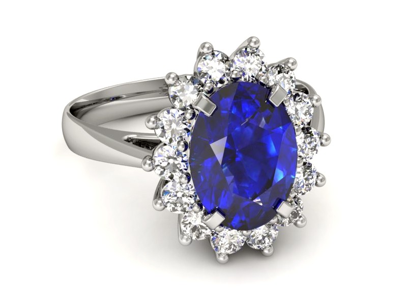 Pierścionek z szafirem i brylantami białe złoto - p16327bszc — zdjęcie 5