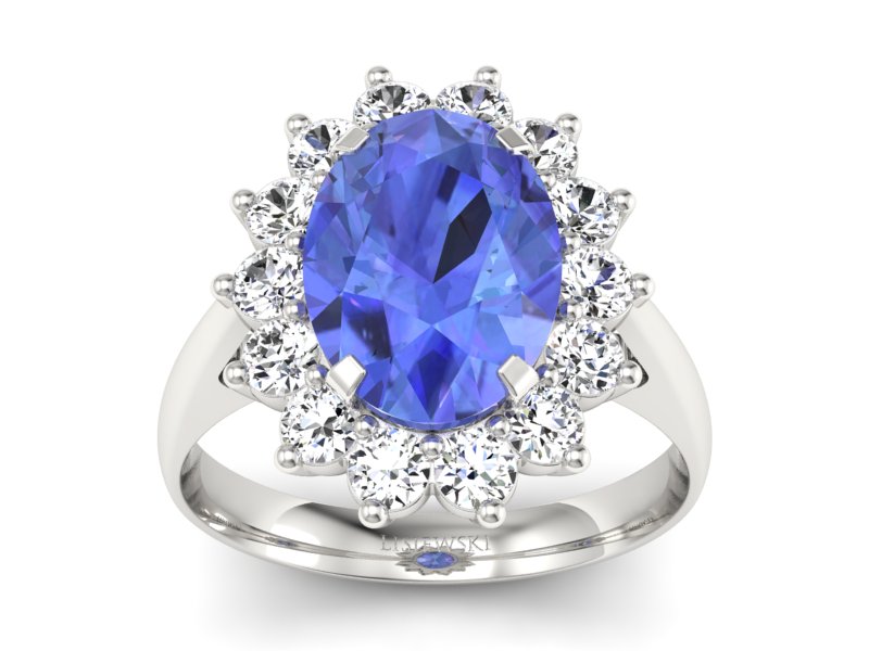 Pierścionek z tanzanitem białe złoto i brylantami - p16327bt