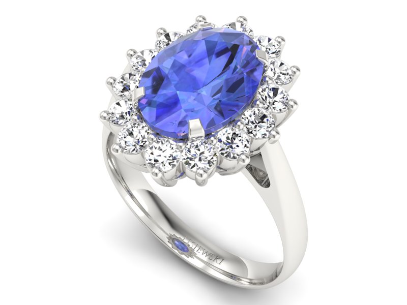 Pierścionek z tanzanitem białe złoto i brylantami - p16327bt — zdjęcie 3