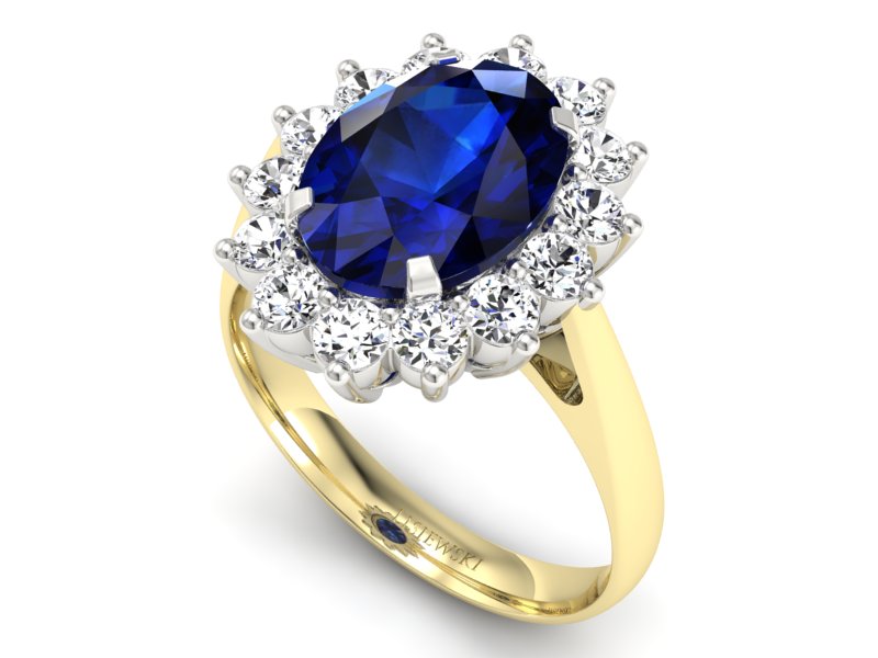 Złoty pierścionek z szafirem i brylantami - p16327zbsz — zdjęcie 3