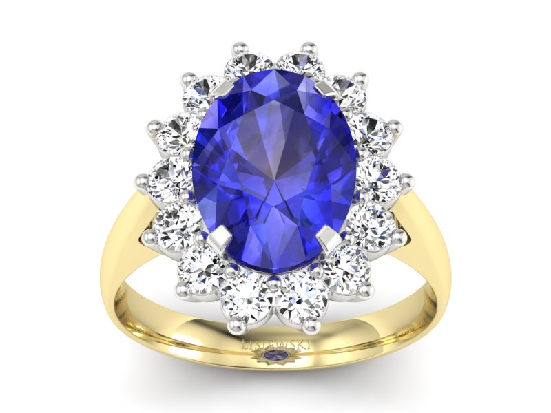 Złoty pierścionek z szafirem i brylantami - p16327zbszc