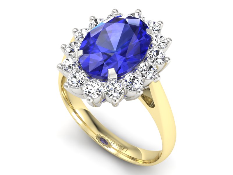 Złoty pierścionek z szafirem i brylantami - p16327zbszc — zdjęcie 3