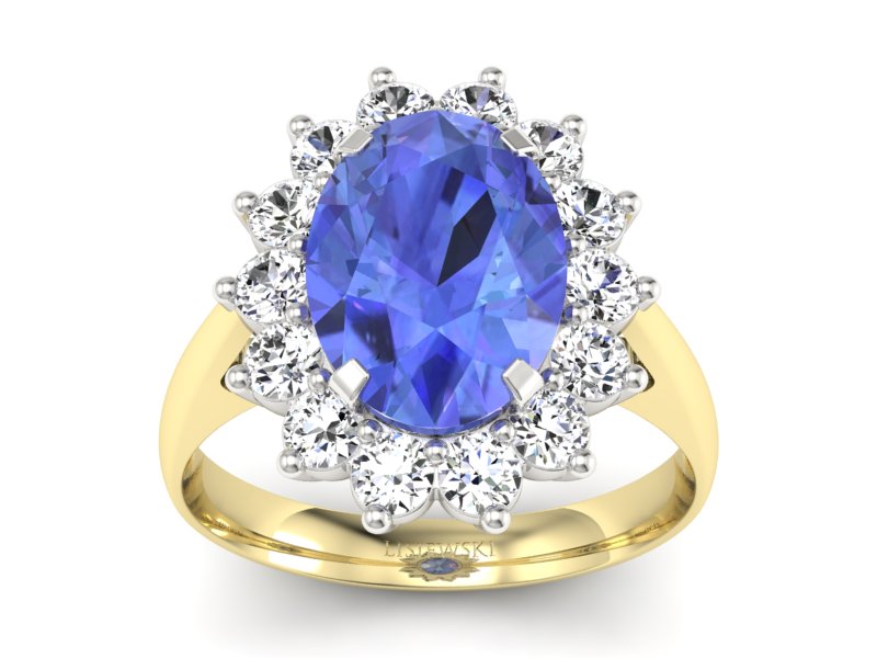 Złoty pierścionek z tanzanitem i brylantami - p16327zbt