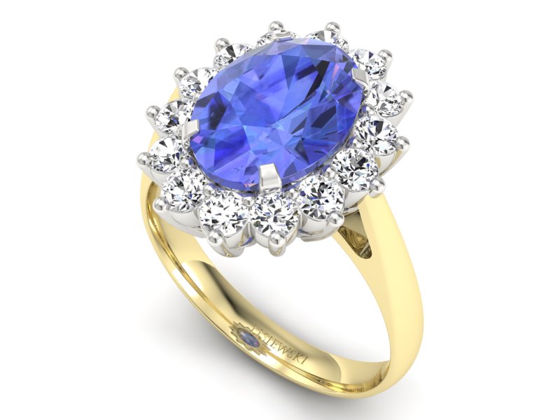 Złoty pierścionek z tanzanitem i brylantami - p16327zbt — zdjęcie 3