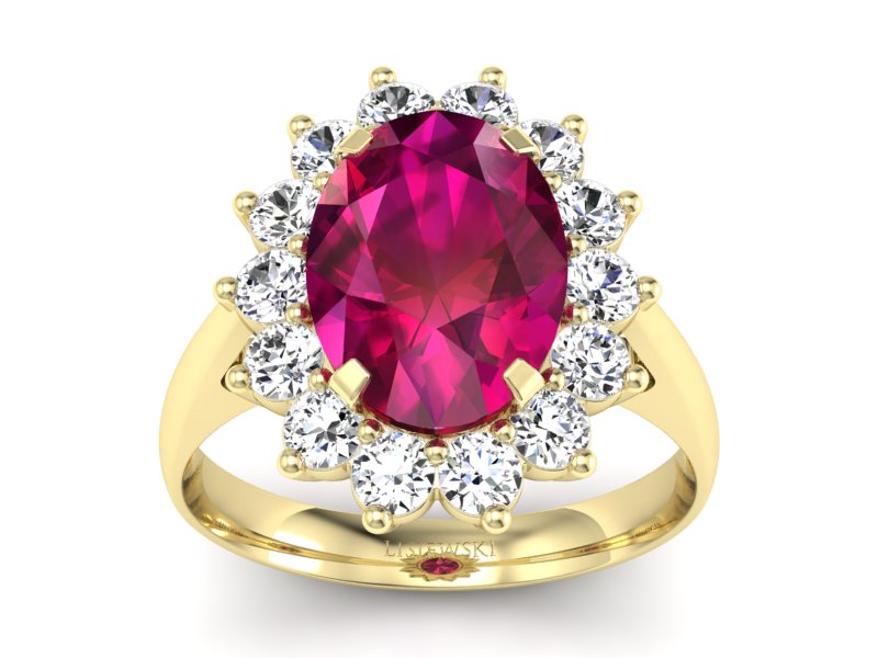 Złoty pierścionek z rubinem i brylantami - p16327zr