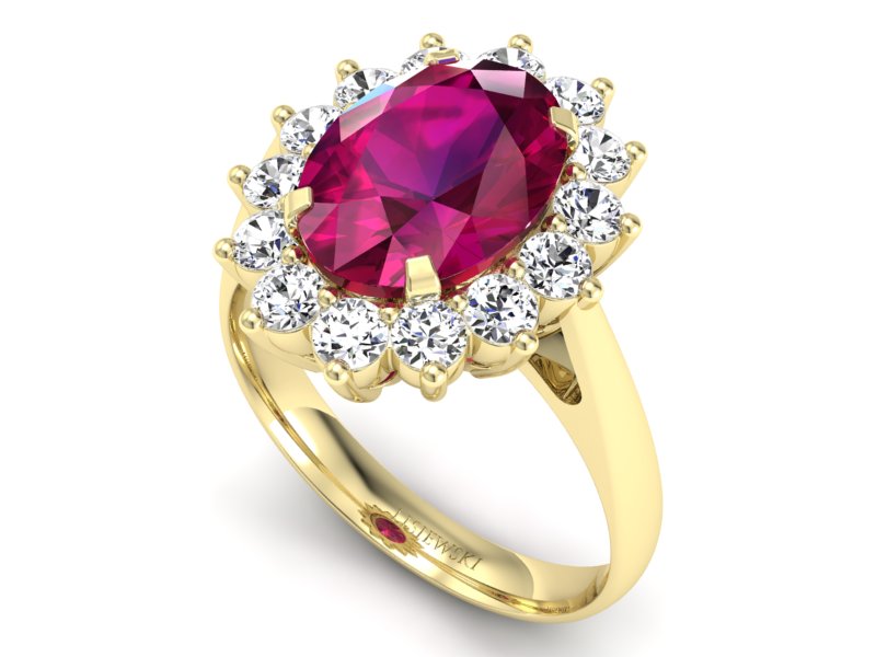 Złoty pierścionek z rubinem i brylantami - p16327zr — zdjęcie 3