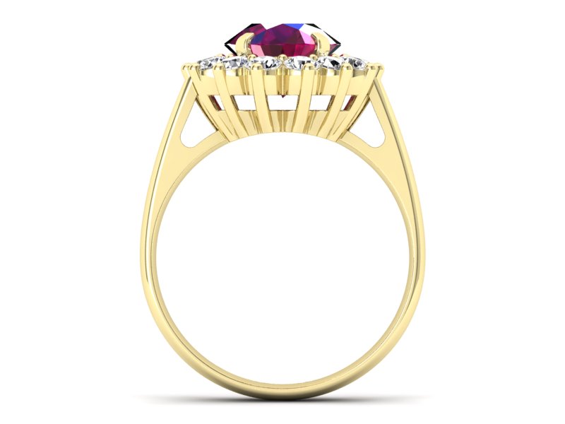 Złoty pierścionek z rubinem i brylantami - p16327zr — zdjęcie 2