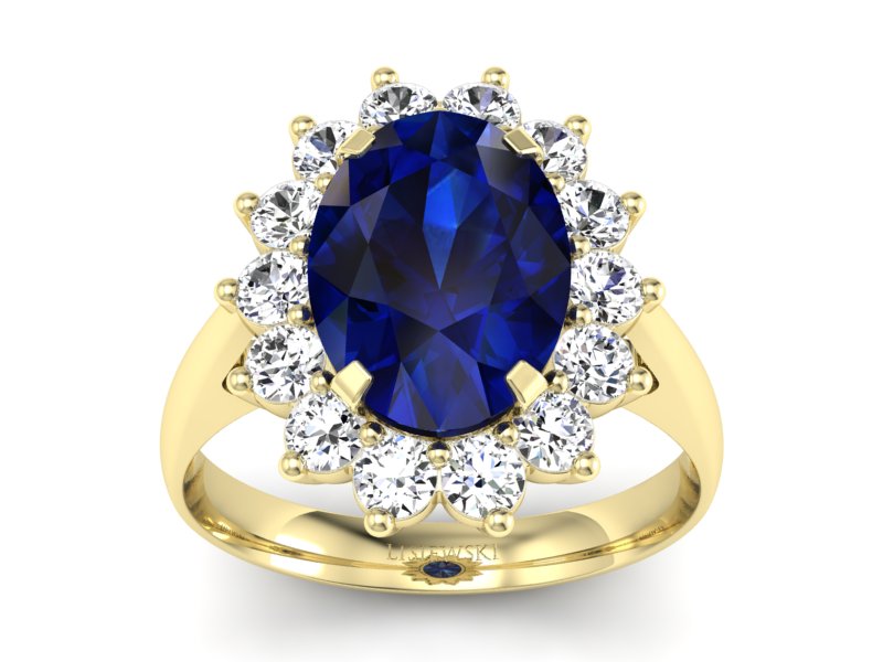Złoty pierścionek z szafirem i brylantami - p16327zsz