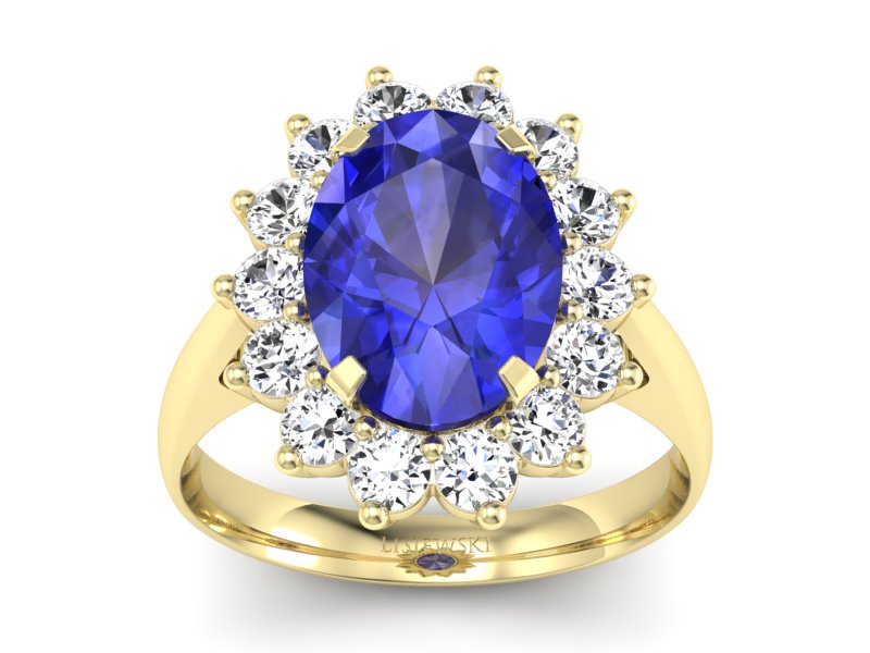 Pierścionek z szafirem i brylantami żółte złoto - p16327zszc