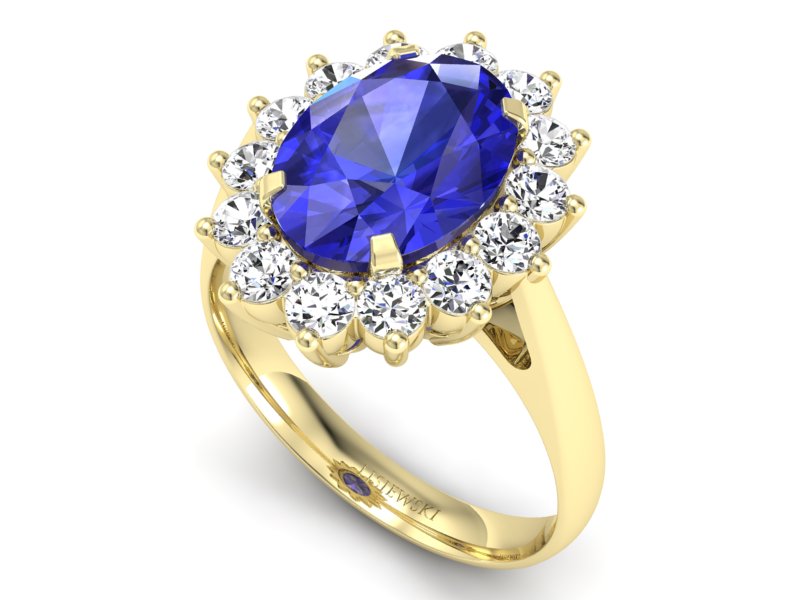 Pierścionek z szafirem i brylantami żółte złoto - p16327zszc — zdjęcie 3