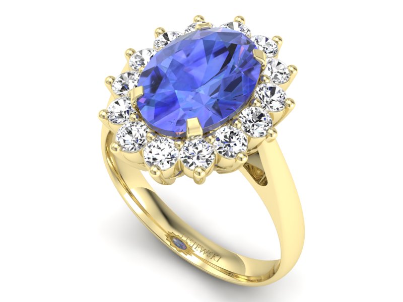 Pierścionek z tanzanitem i brylantami żółte złoto - p16327zt — zdjęcie 3