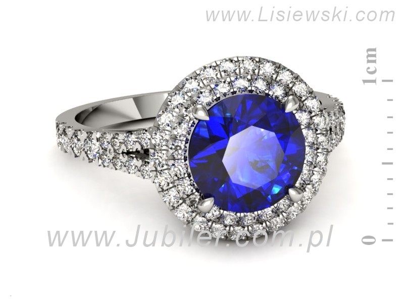 Pierścionek z szafirem i brylantami białe złoto - p16328bszc — zdjęcie 2