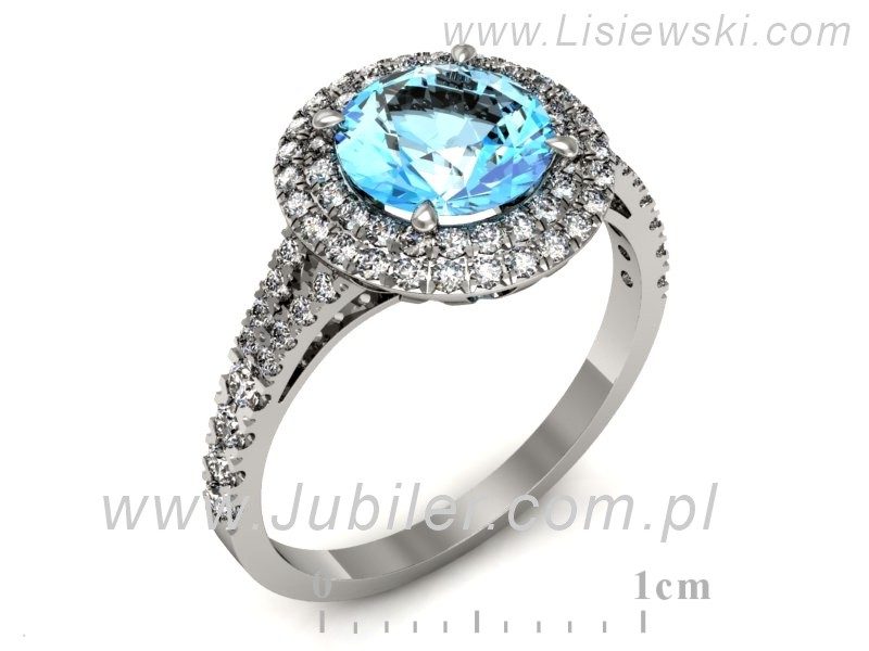 Pierścionek z topazem i brylantami białe złoto - p16328btp
