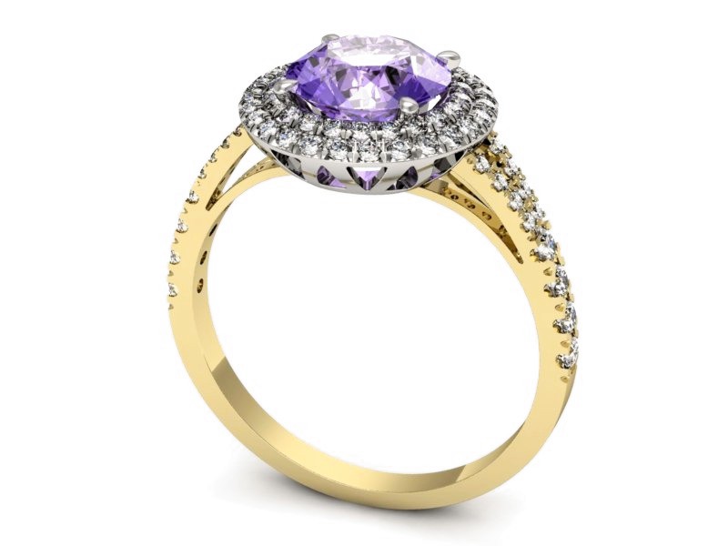 Złoty pierścionek z tanzanitem i brylantami - p16328zbt — zdjęcie 3