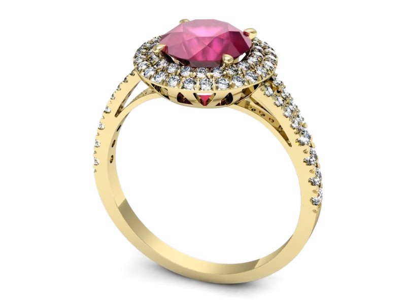 Złoty pierścionek z rubinem i brylantami - p16328zr — zdjęcie 3