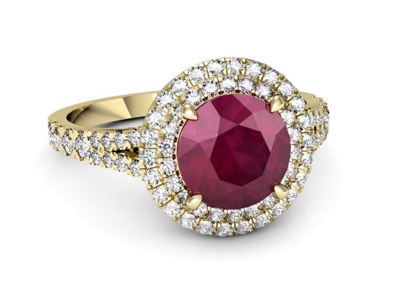 Złoty pierścionek z rubinem i brylantami - p16328zr — zdjęcie 2