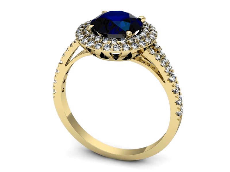Złoty pierścionek z szafirem i brylantami - p16328zsz — zdjęcie 3