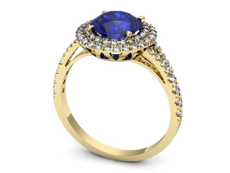 Złoty pierścionek z szafirem i brylantami - p16328zszc — zdjęcie 3