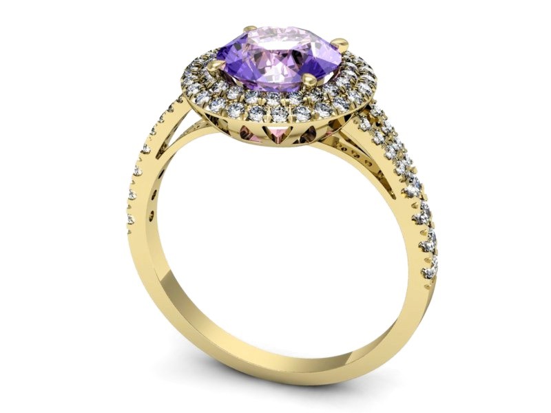 Pierścionek z tanzanitem i brylantami żółte złoto - p16328zt — zdjęcie 3