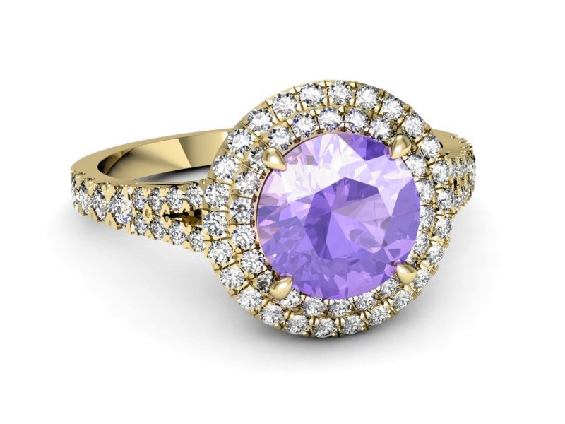 Pierścionek z tanzanitem i brylantami żółte złoto - p16328zt — zdjęcie 2