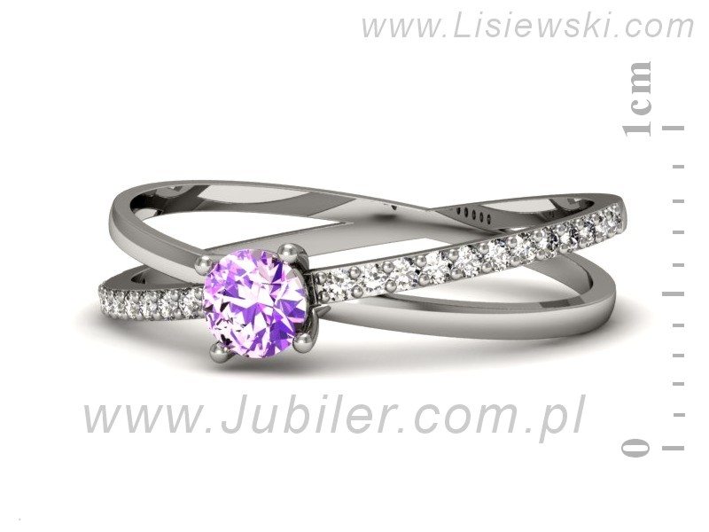 Złoty pierścionek z ametystem i brylantami - p16329bam — zdjęcie 2