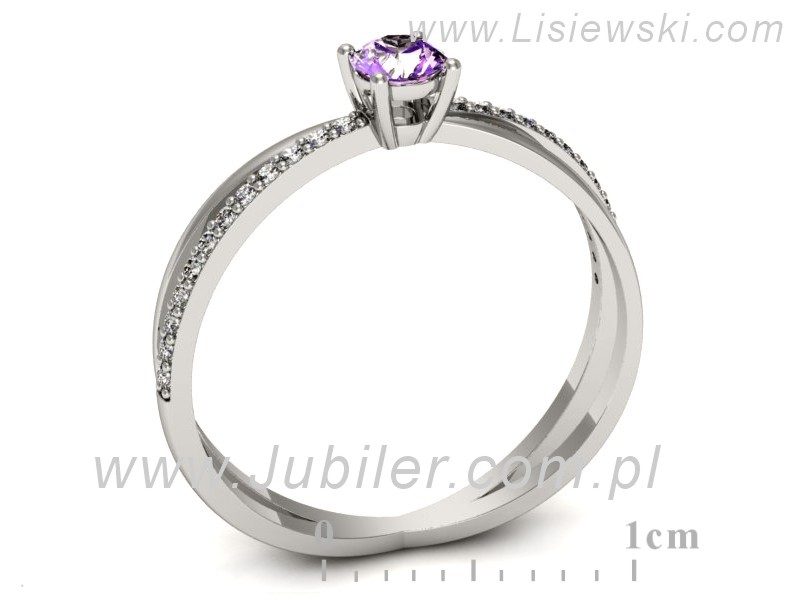 Złoty pierścionek z ametystem i brylantami - p16329bam — zdjęcie 3
