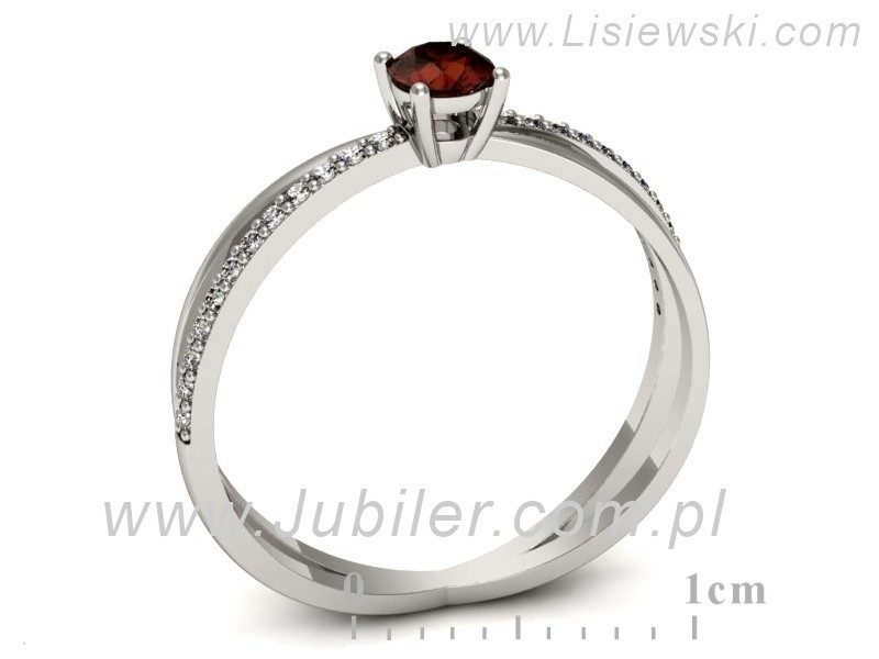 Pierścionek z granatem i brylantami białe złoto - p16329bgr — zdjęcie 3