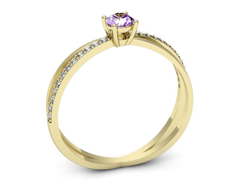 Pierścionek z ametystem i brylantami żółte złoto - p16329zat — zdjęcie 3