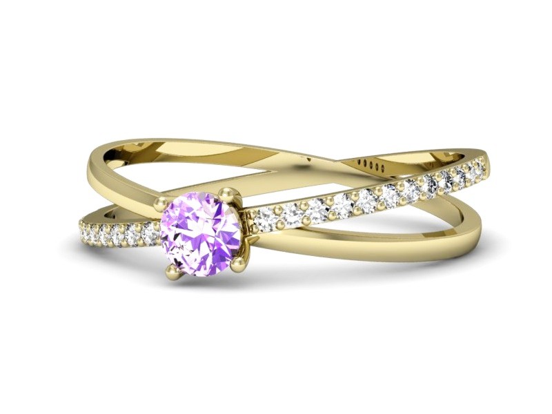 Pierścionek z ametystem i brylantami żółte złoto - p16329zat — zdjęcie 2
