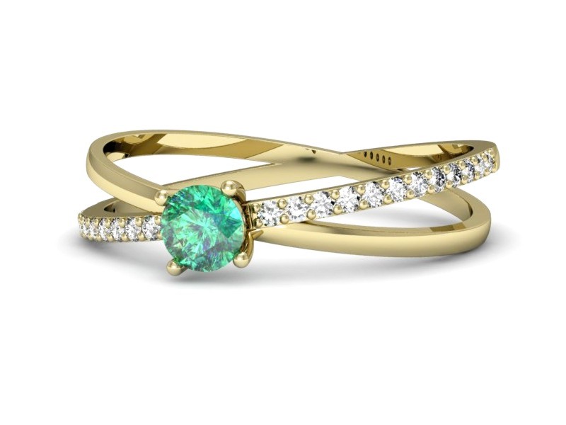 Złoty pierścionek ze szmaragdem i brylantami - p16329zsm — zdjęcie 2