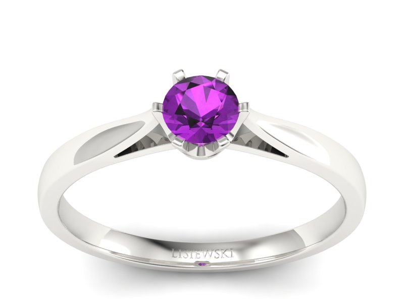 Złoty pierścionek z ametystem białe złoto - p16330bat