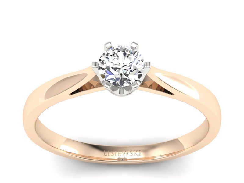 Pierścionek z brylantem różowego i białe złoto - p16330cb