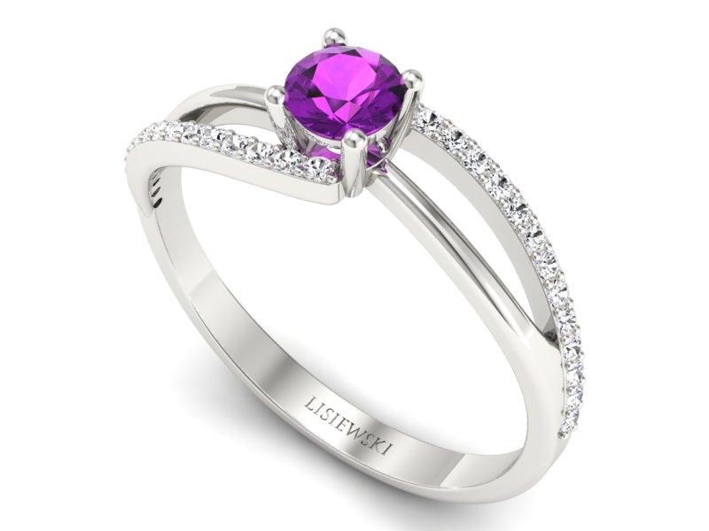 Złoty pierścionek z ametystem i brylantami - p16333bat — zdjęcie 3