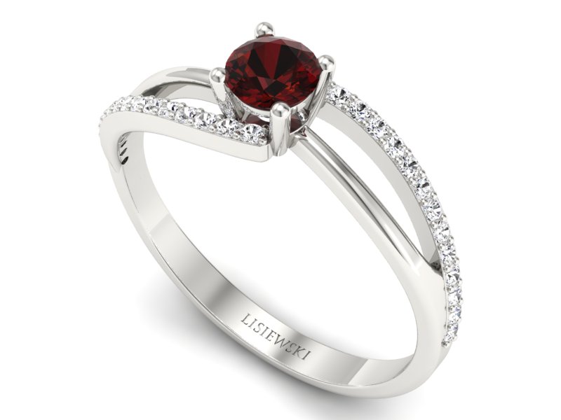 Pierścionek z granatem i brylantami białe złoto - p16333bgr — zdjęcie 3