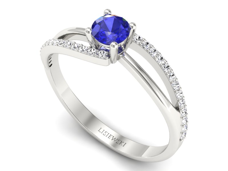 Złoty pierścionek z szafirem i brylantami - p16333bszc — zdjęcie 3