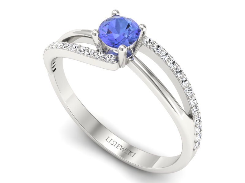 Pierścionek z tanzanitem białe złoto i brylantami - p16333bt — zdjęcie 3