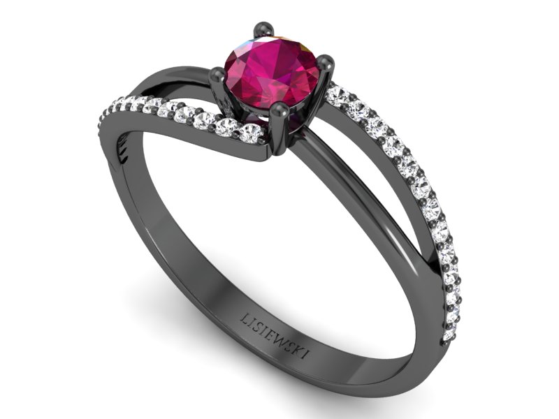 Czarne złoto pierścionek z rubinem i brylantami - p16333czr — zdjęcie 3