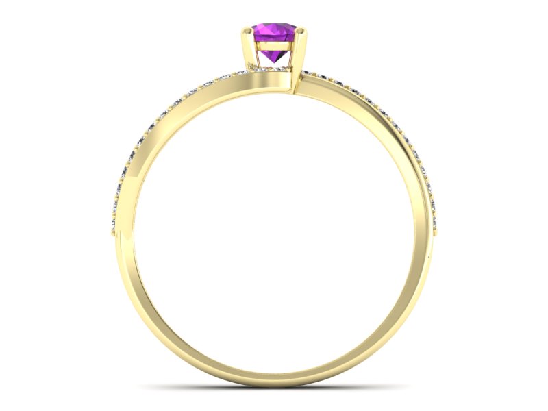Pierścionek z ametystem i brylantami żółte złoto - p16333zat — zdjęcie 2