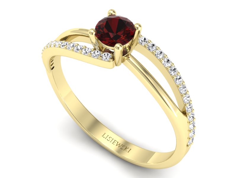 Złoty pierścionek z granatem i brylantami - p16333zgr — zdjęcie 3