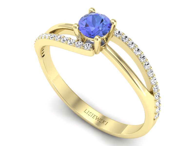 Pierścionek z tanzanitem i brylantami żółte złoto - p16333zt — zdjęcie 3