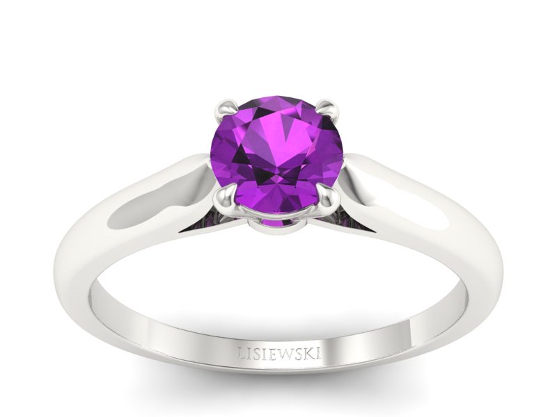 Złoty pierścionek z ametystem białe złoto - p16338bat