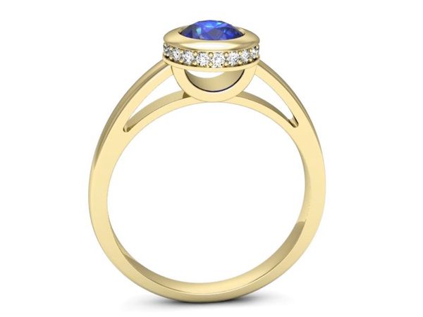 Złoty pierścionek z szafirem i diamentami - p16339zszc