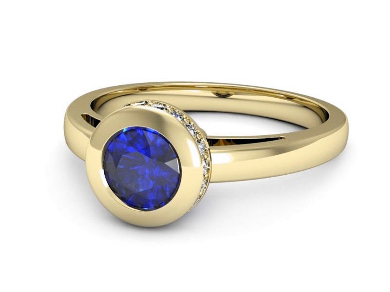 Złoty pierścionek z szafirem i diamentami - p16339zszc — zdjęcie 2
