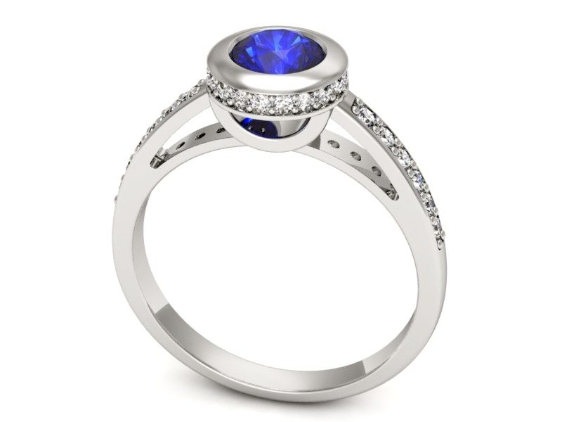 Pierścionek z szafirem i brylantami białe złoto - p16340bszc — zdjęcie 3