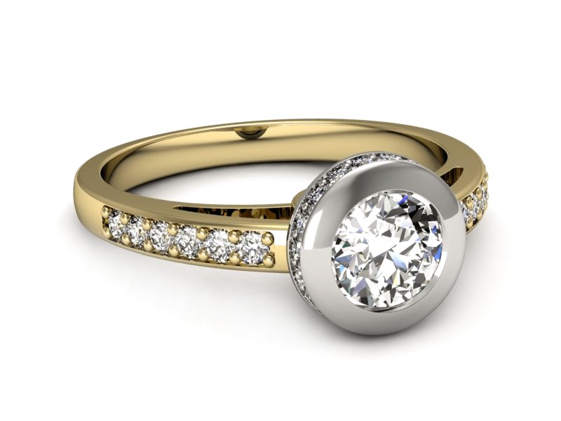 Złoty pierścionek z brylantami żółte białe złoto - p16340zb — zdjęcie 3