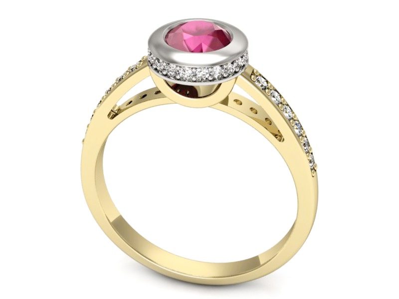 Złoty pierścionek z rubinem i brylantami - p16340zbr — zdjęcie 3