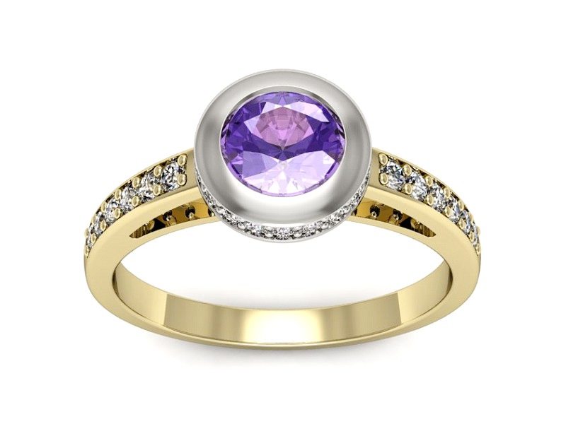 Złoty pierścionek z tanzanitem i brylantami - p16340zbt