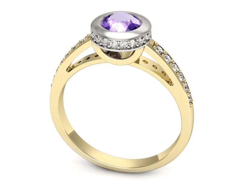 Złoty pierścionek z tanzanitem i brylantami - p16340zbt — zdjęcie 3