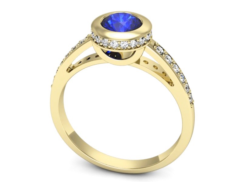 Złoty pierścionek z szafirem i brylantami - p16340zszc — zdjęcie 3