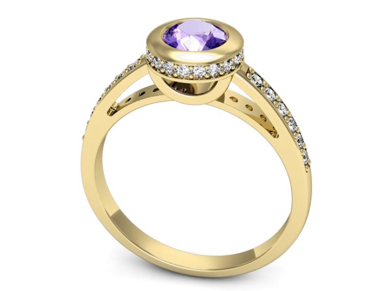 Pierścionek z tanzanitem i brylantami żółte złoto - p16340zt — zdjęcie 3